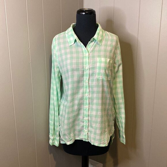 C Red Camel Women’s Medium Casual Button Down Shirt Plaid Sheer Chest Pocket - Picture 1 of 6